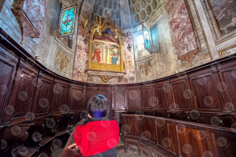 Collegiate Church of San Michele Arcangelo interior fresco colors art woman girl  Panicale