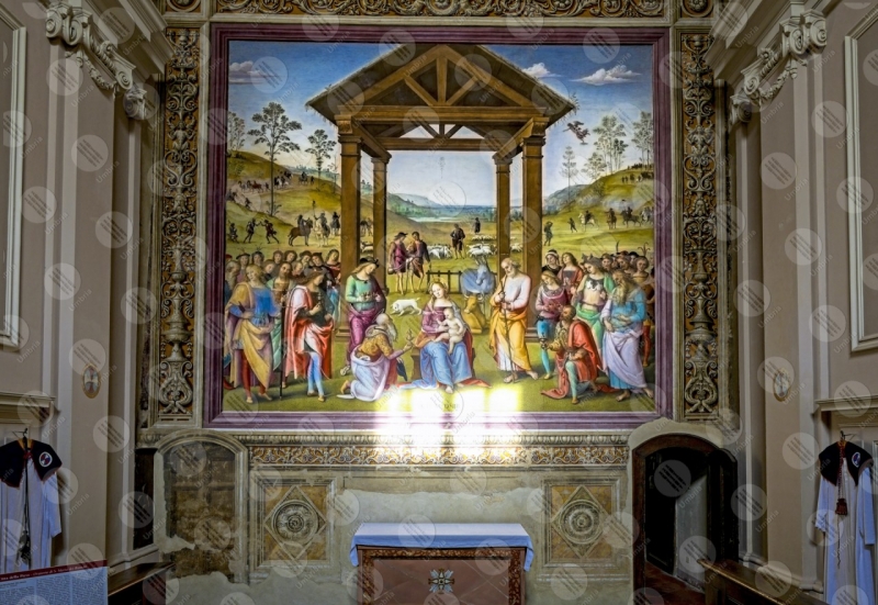 Oratorio di Santa Maria dei Bianchi Adorazione dei Magi Città della Pieve Perugino affresco arte  Città della Pieve